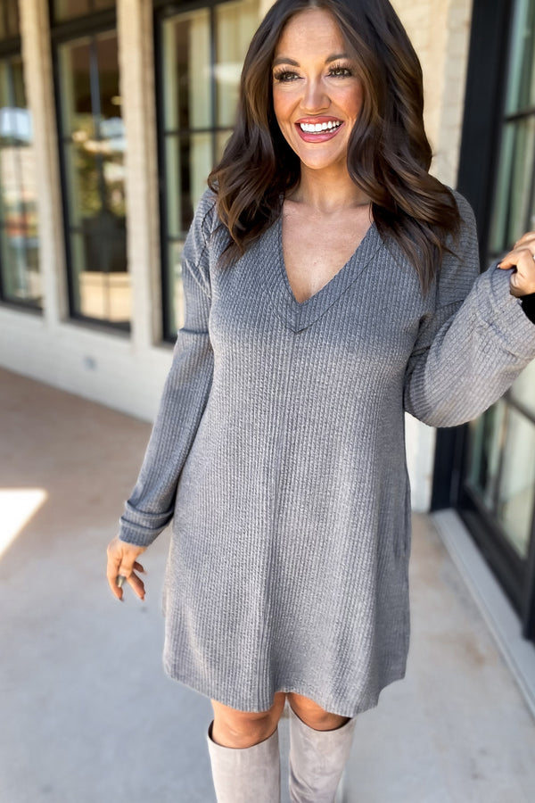 Forever Young Heathered Charcoal Sweater Dress