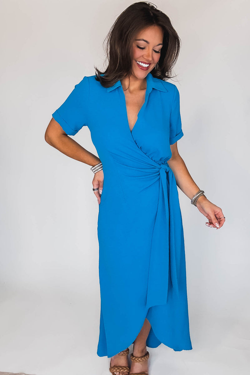 Date Night Surplice Blue Airflow Dress