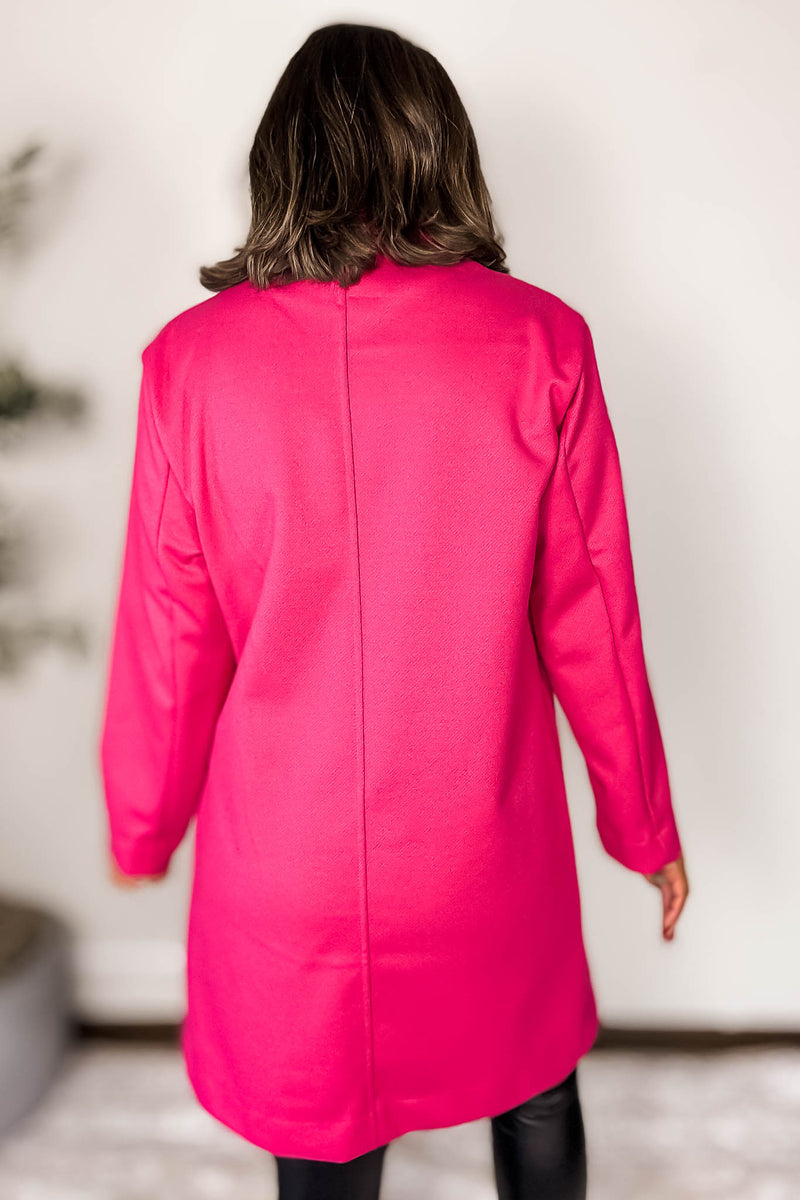 Lapel Fuchsia Collared Double Breasted Full Coat