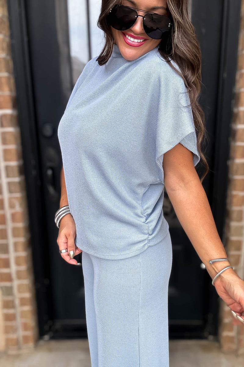 Here For It Blue Dolman Sleeve Top