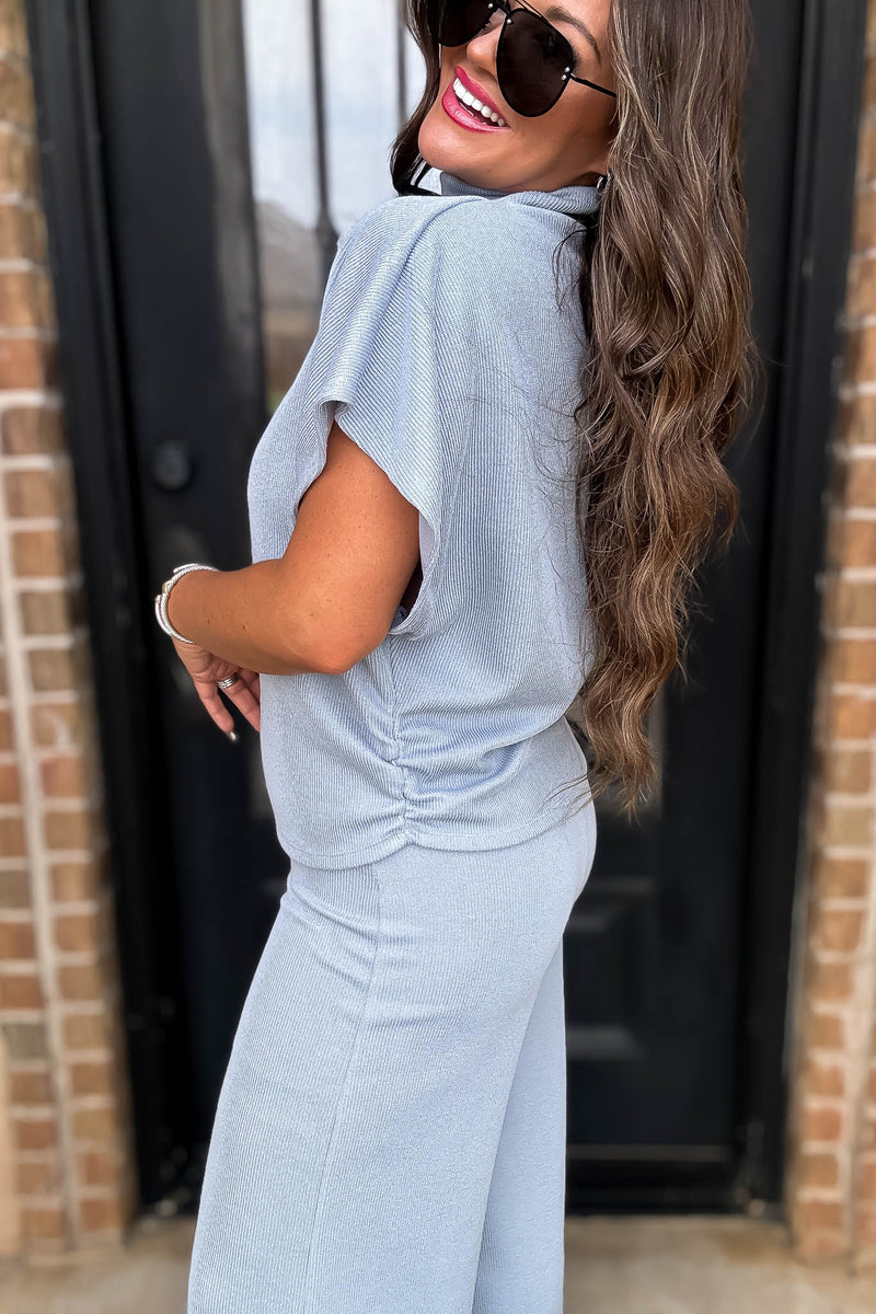 Here For It Blue Dolman Sleeve Top