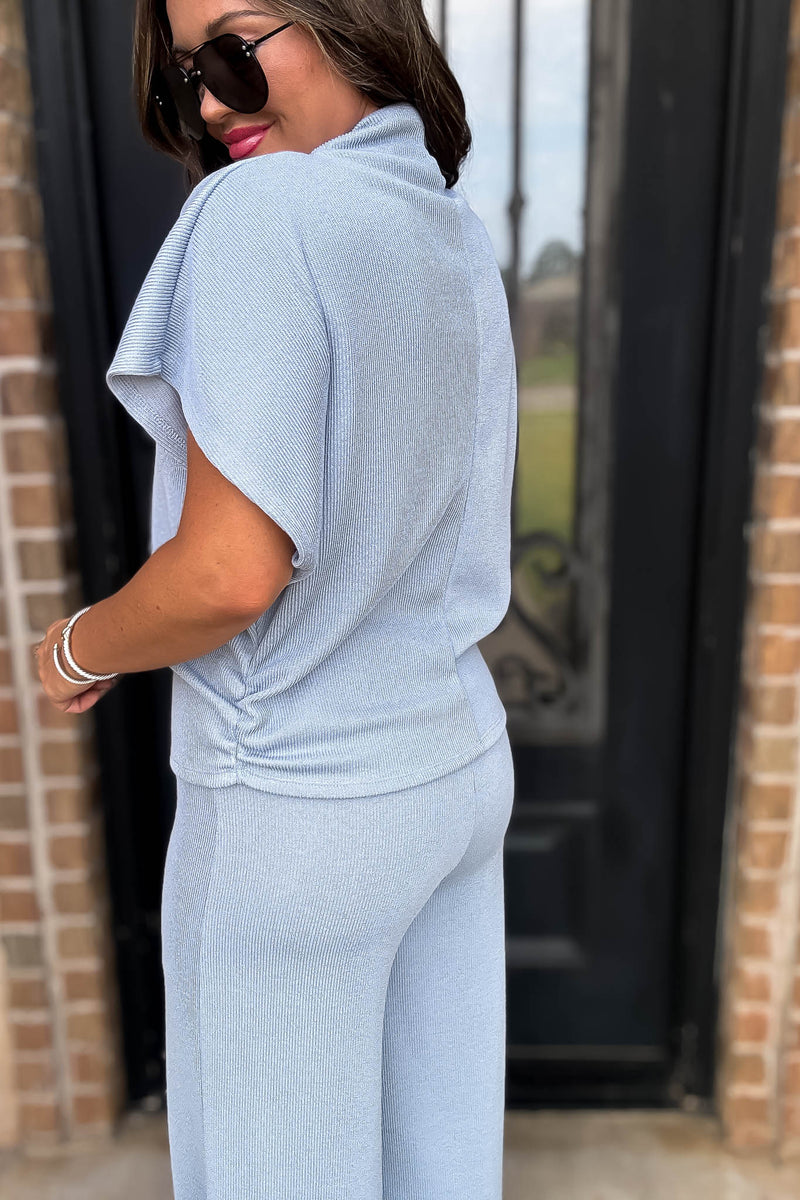 Here For It Blue Dolman Sleeve Top