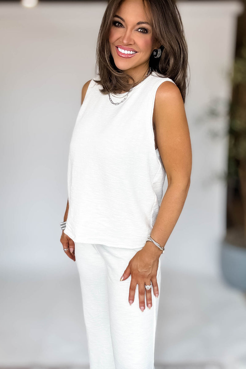 Listicle Cream Tank Textured Top
