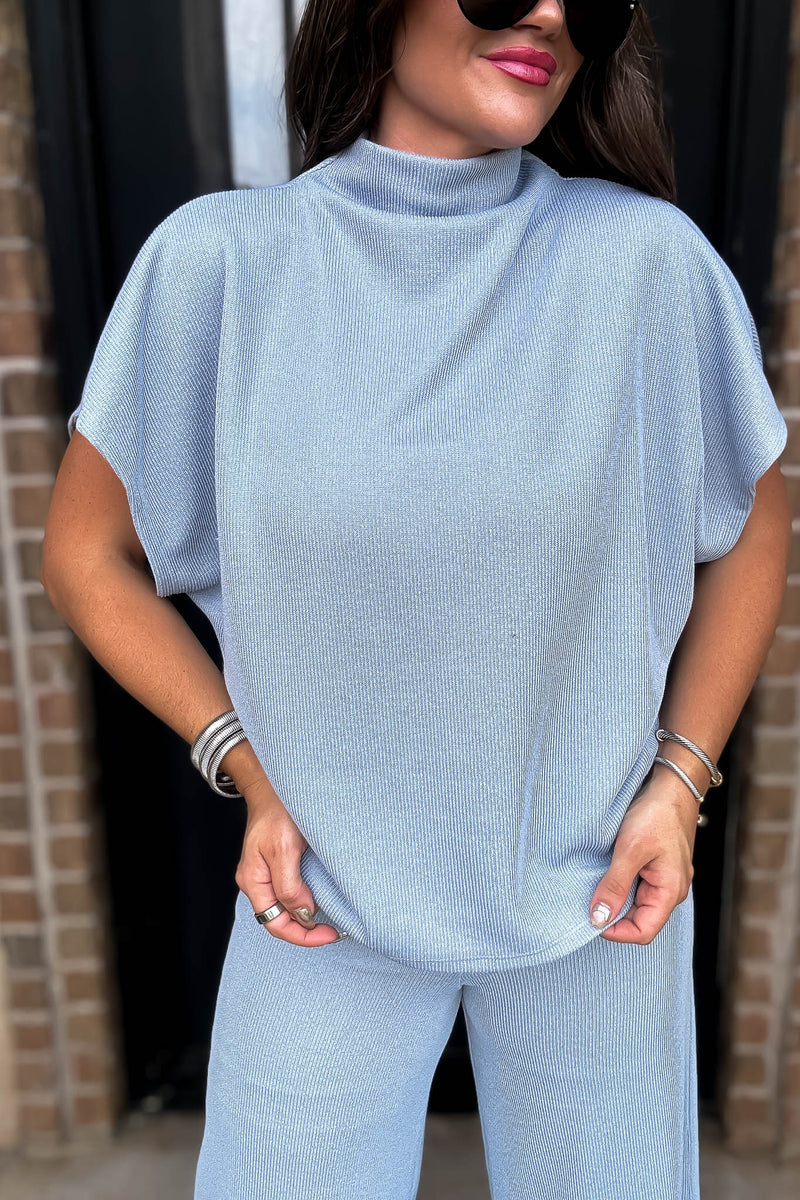 Here For It Blue Dolman Sleeve Top
