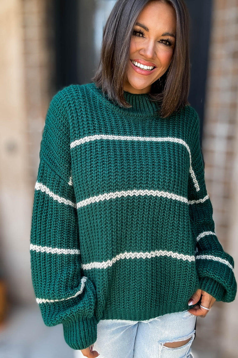 Hunter Green Oversize Striped Sweater