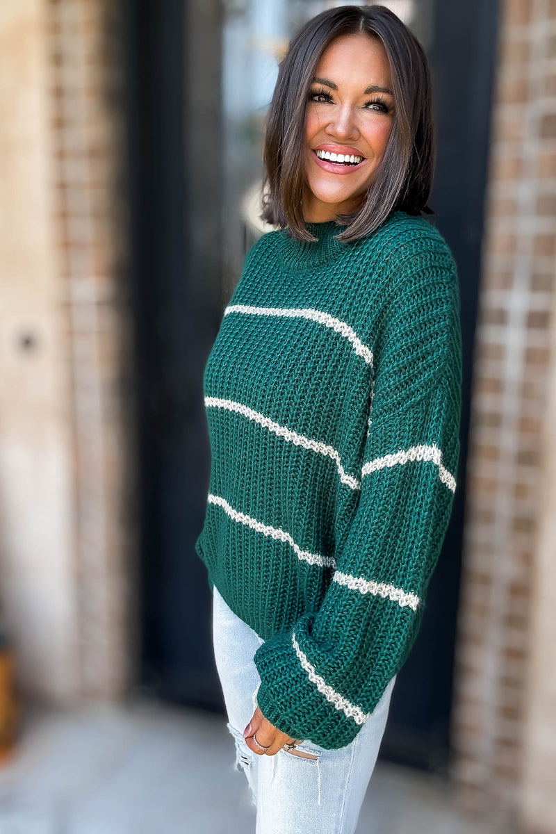 Hunter Green Oversize Striped Sweater