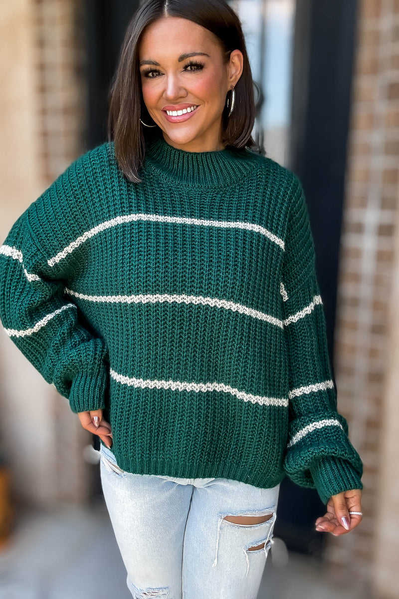Hunter Green Oversize Striped Sweater