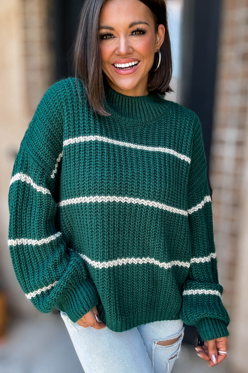 Hunter Green Oversize Striped Sweater