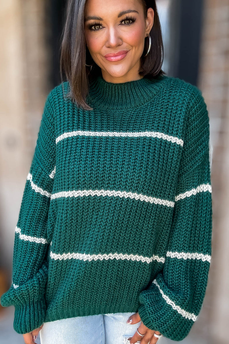 Hunter Green Oversize Striped Sweater