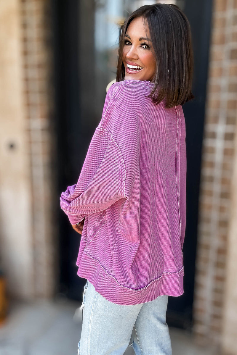 Cotton Blend New Orchid Waffle Knit Oversized Long Sleeve