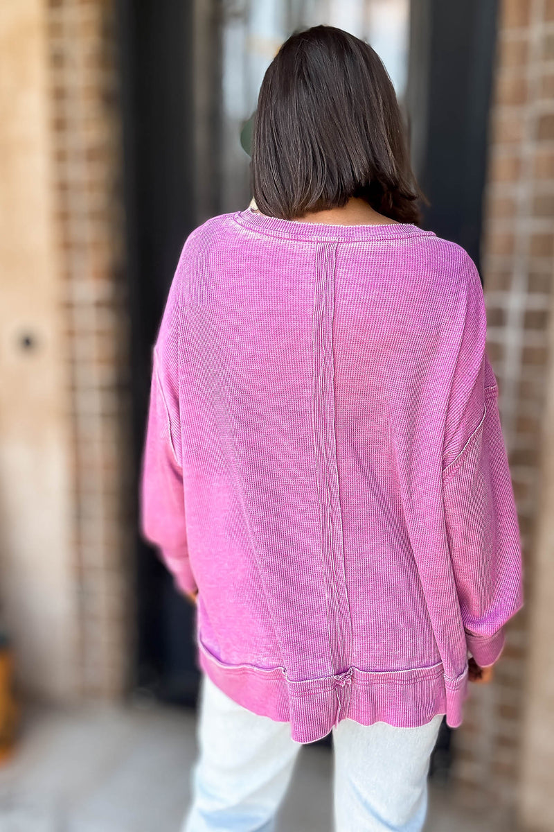 Cotton Blend New Orchid Waffle Knit Oversized Long Sleeve