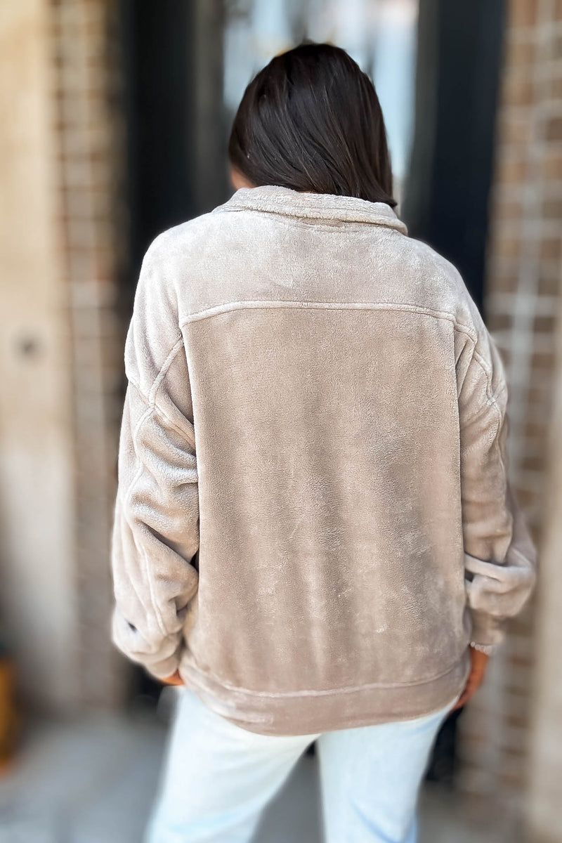 Ash Mocha Faux Fur Half Zip Pocket Pullover