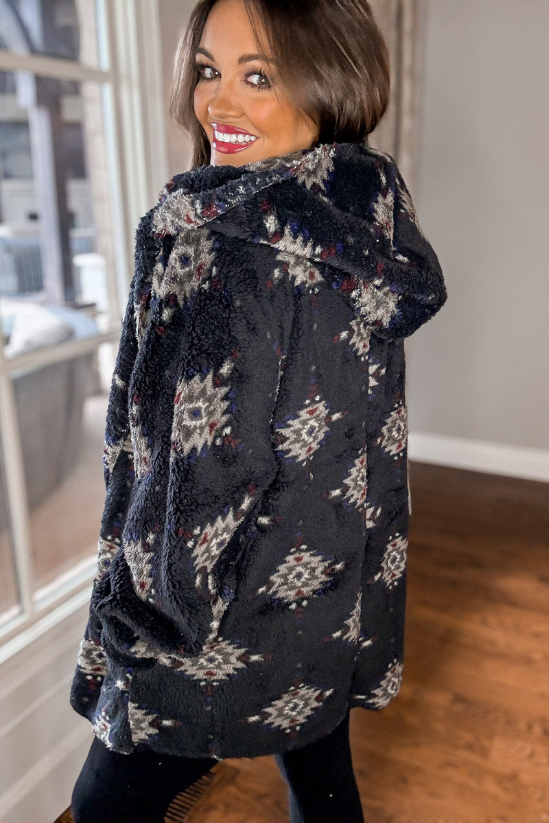 Ethnic Printed Fleece Hoodie Jacket