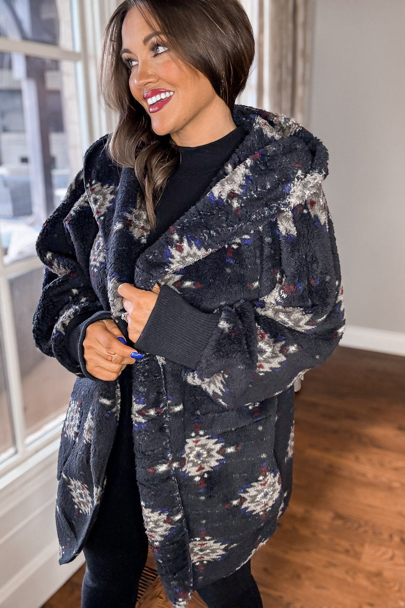 Ethnic Printed Fleece Hoodie Jacket