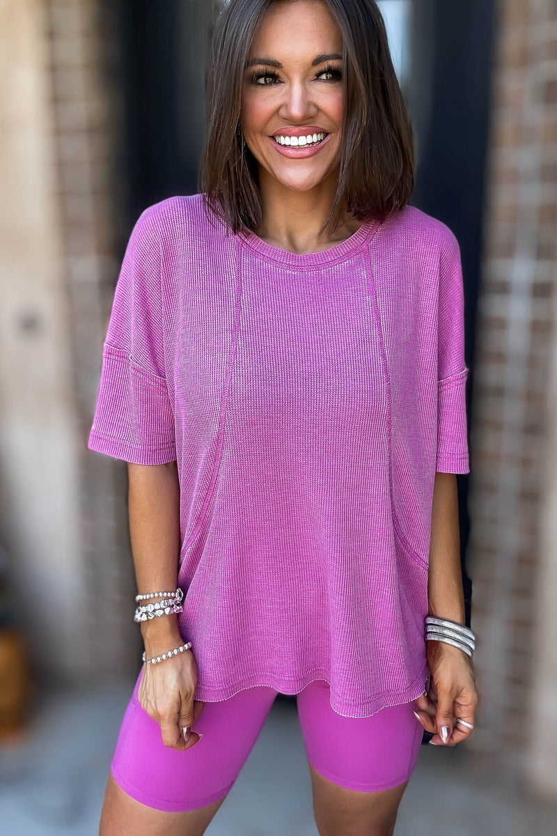 Cotton Blend New Orchid Mineral Wash Waffle Short Sleeve Tee