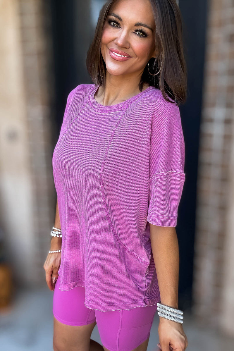 Cotton Blend New Orchid Mineral Wash Waffle Short Sleeve Tee