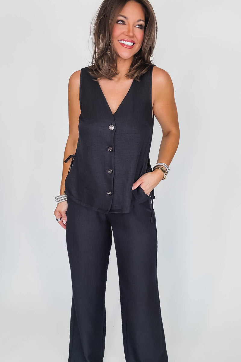 Vacation Vibes Black Vest Top