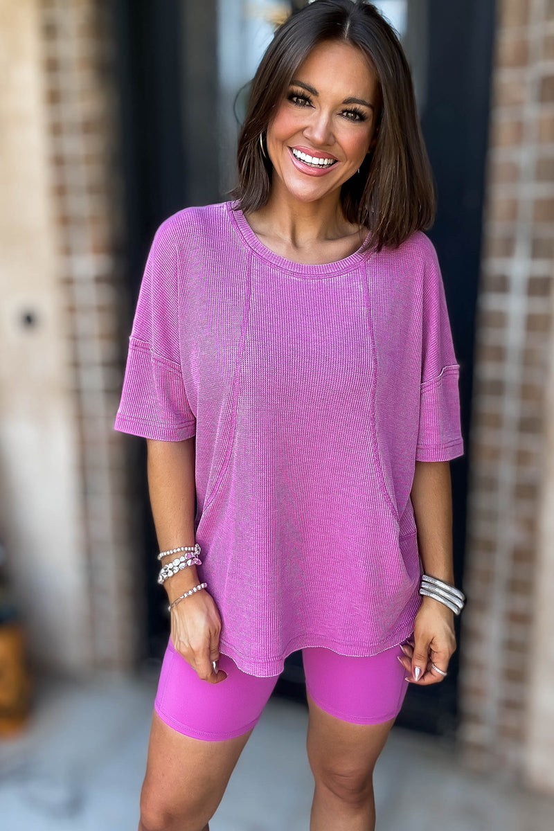 Cotton Blend New Orchid Mineral Wash Waffle Short Sleeve Tee