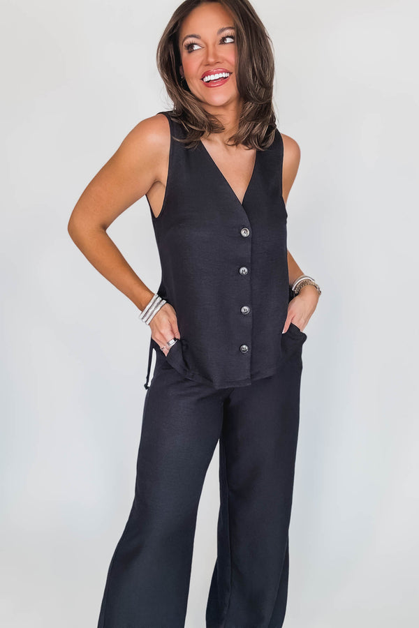 Vacation Vibes Black Vest Top
