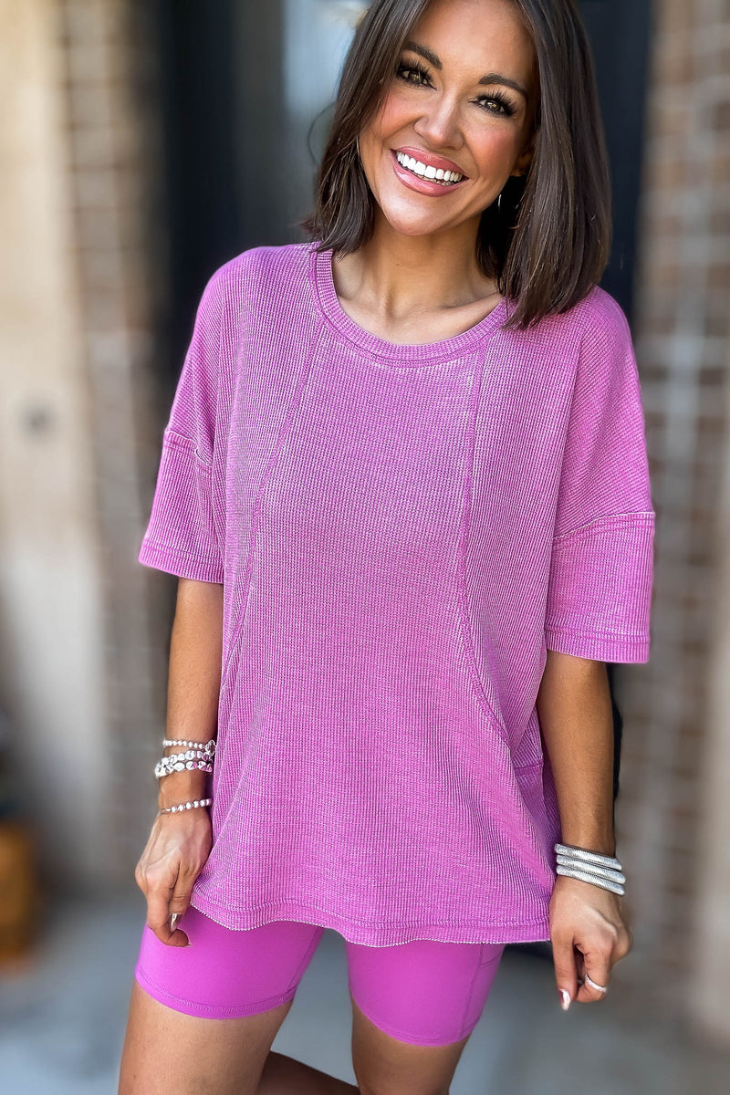 Cotton Blend New Orchid Mineral Wash Waffle Short Sleeve Tee