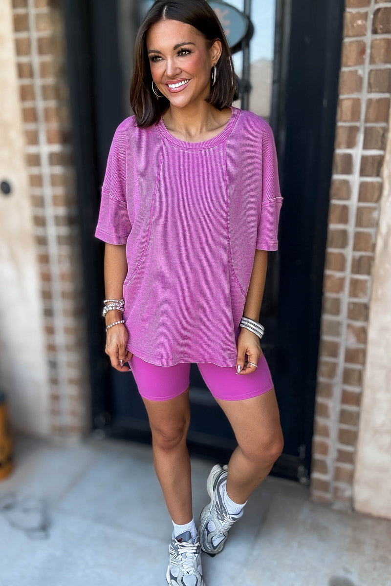 Cotton Blend New Orchid Mineral Wash Waffle Short Sleeve Tee