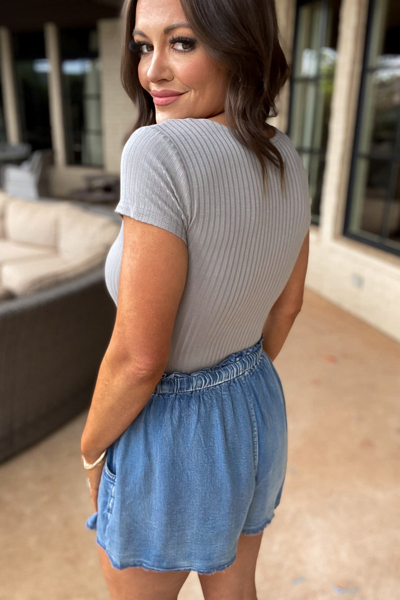 Picture Perfect Moon Mist Ribbed Short Bodysuit