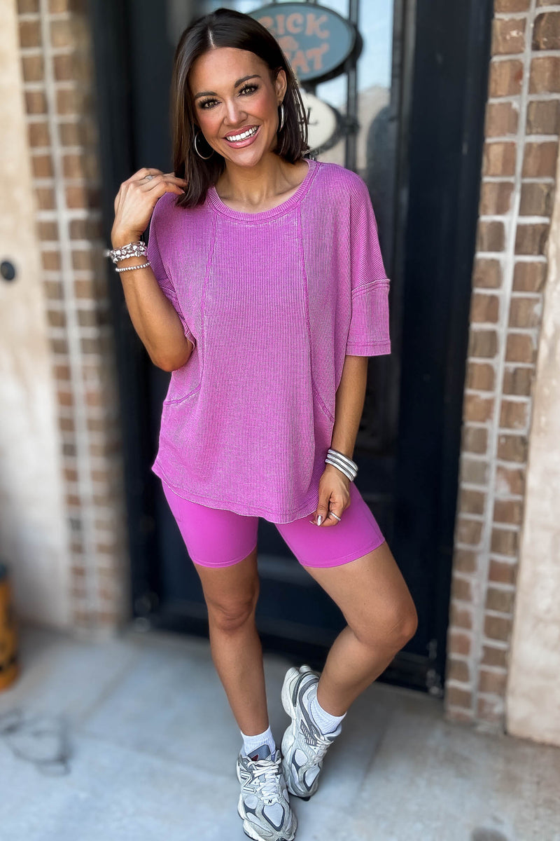 Cotton Blend New Orchid Mineral Wash Waffle Short Sleeve Tee