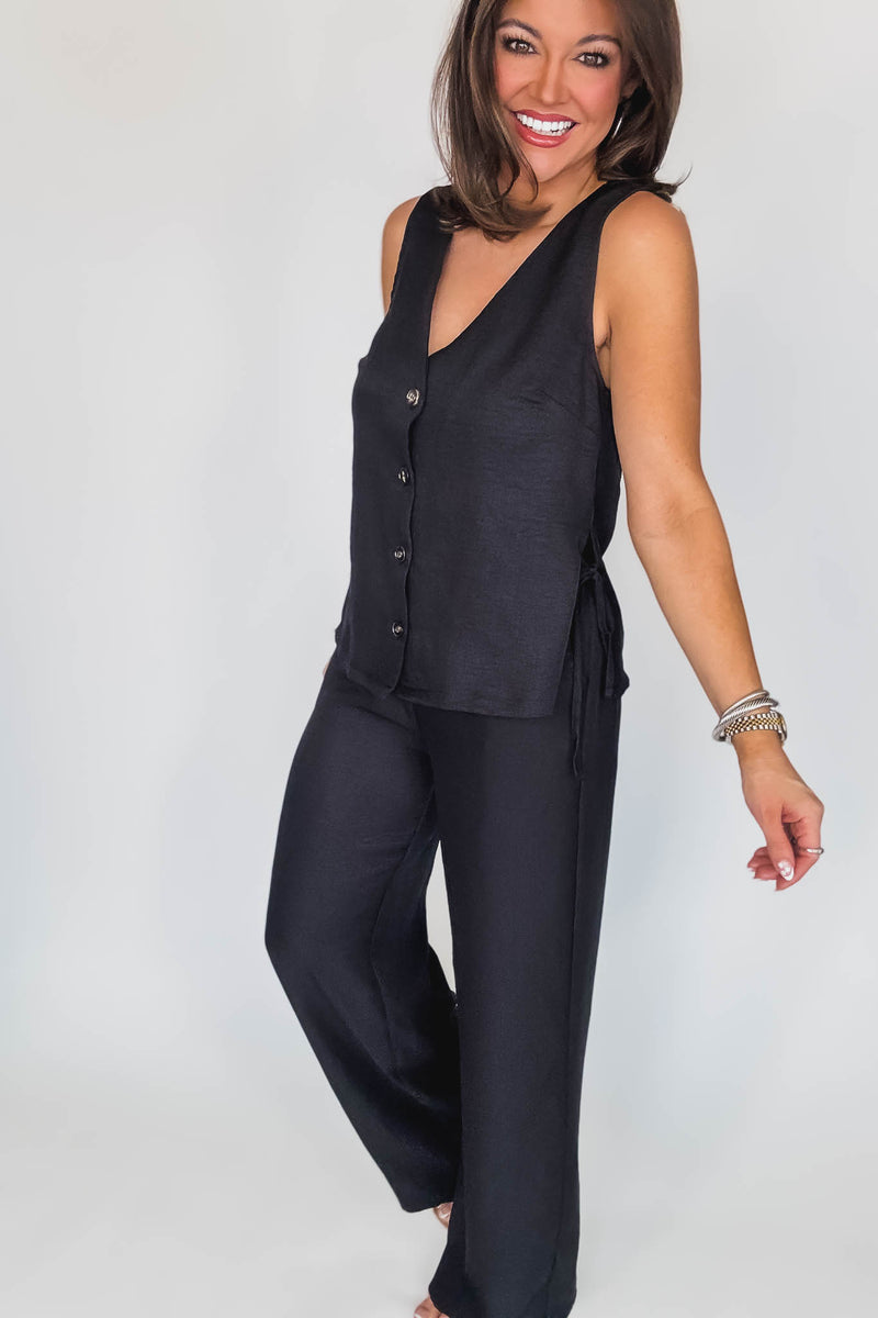 Vacation Vibes Black Vest Top