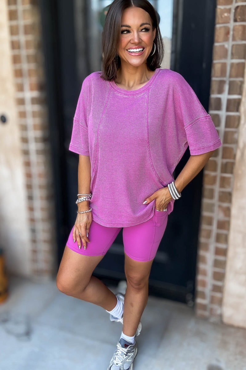 Cotton Blend New Orchid Mineral Wash Waffle Short Sleeve Tee