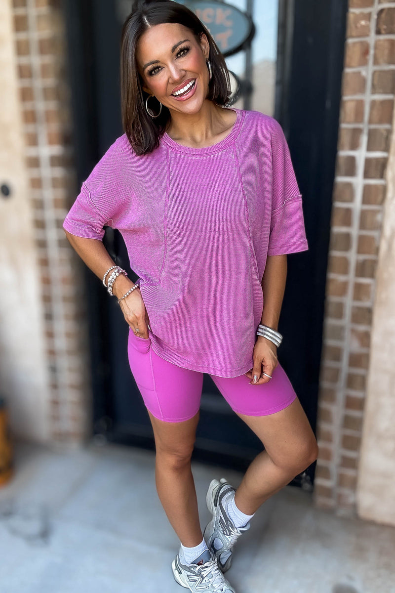 Cotton Blend New Orchid Mineral Wash Waffle Short Sleeve Tee
