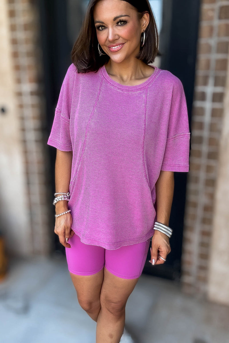 Cotton Blend New Orchid Mineral Wash Waffle Short Sleeve Tee