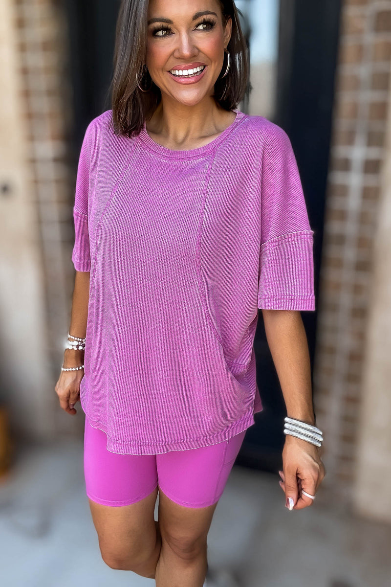 Cotton Blend New Orchid Mineral Wash Waffle Short Sleeve Tee