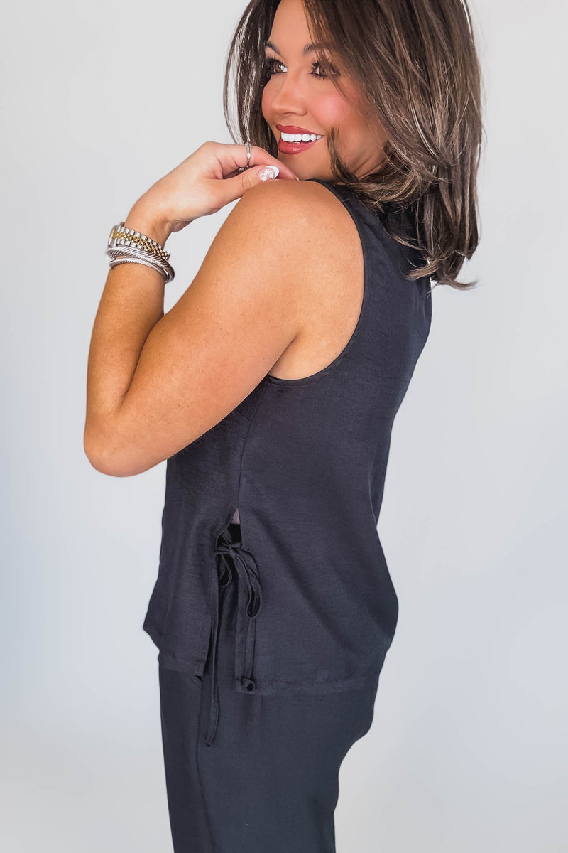Vacation Vibes Black Vest Top