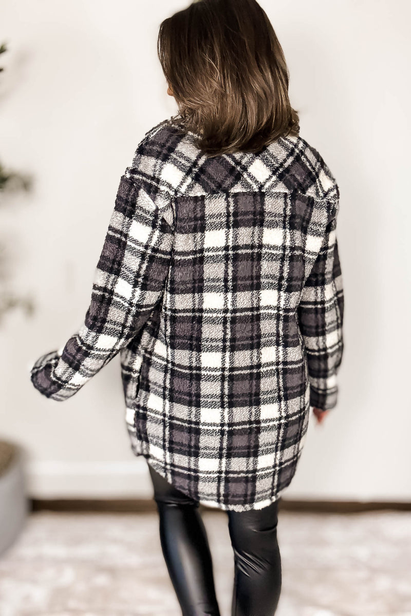 Grey And Black Fleece Sherpa Shacket