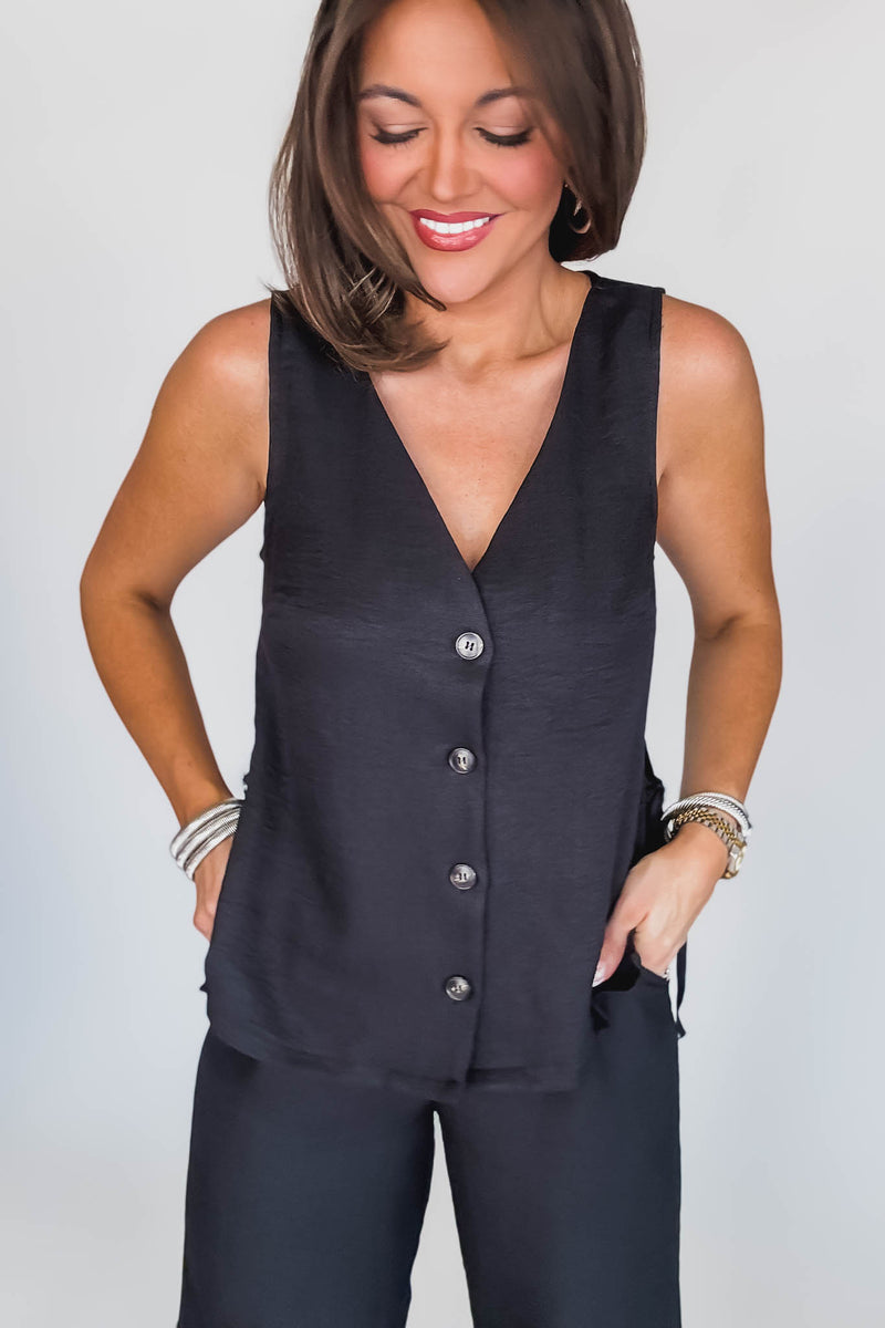 Vacation Vibes Black Vest Top