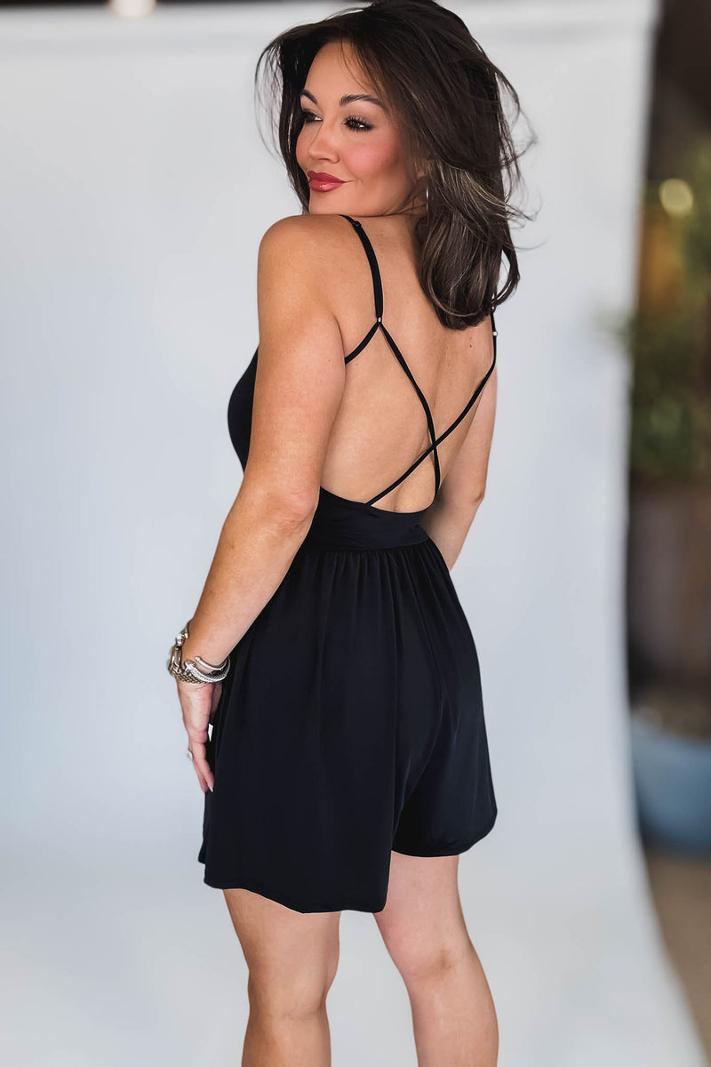 Swingy Black Cross Back Romper