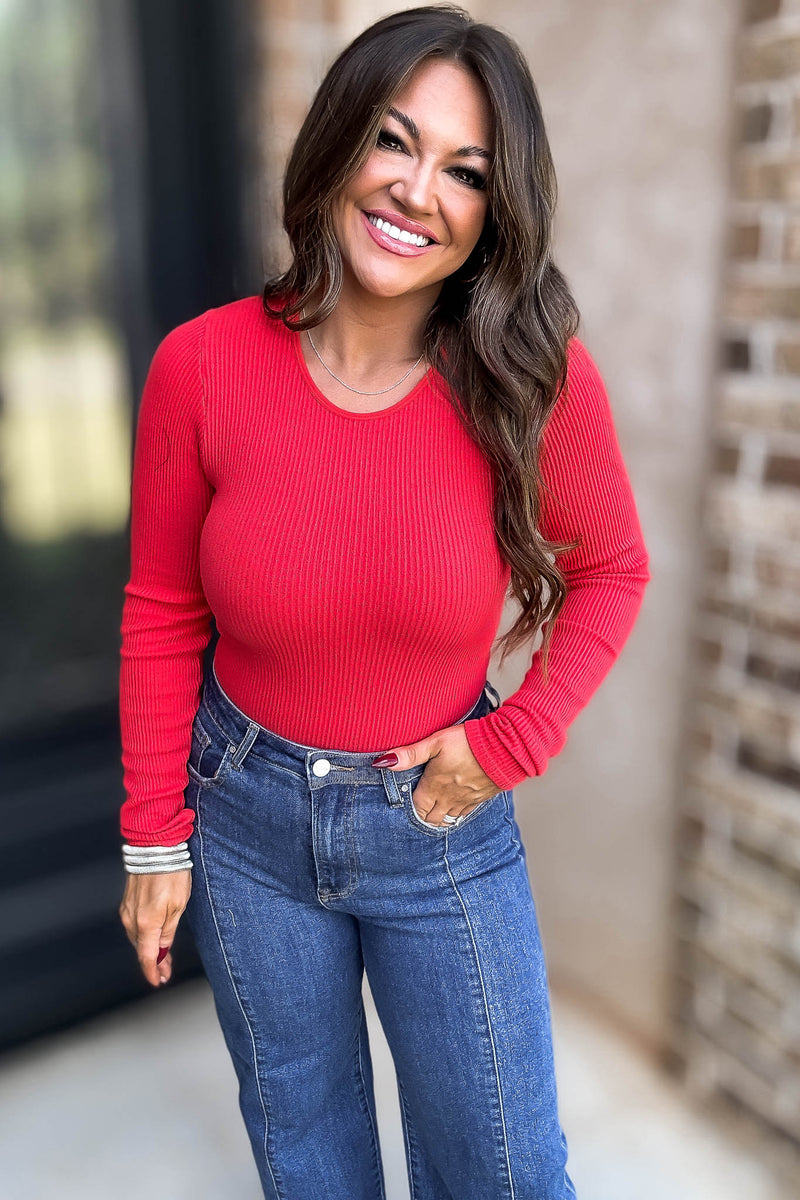 Make This Moment Last Ribbed Red Bodysuit
