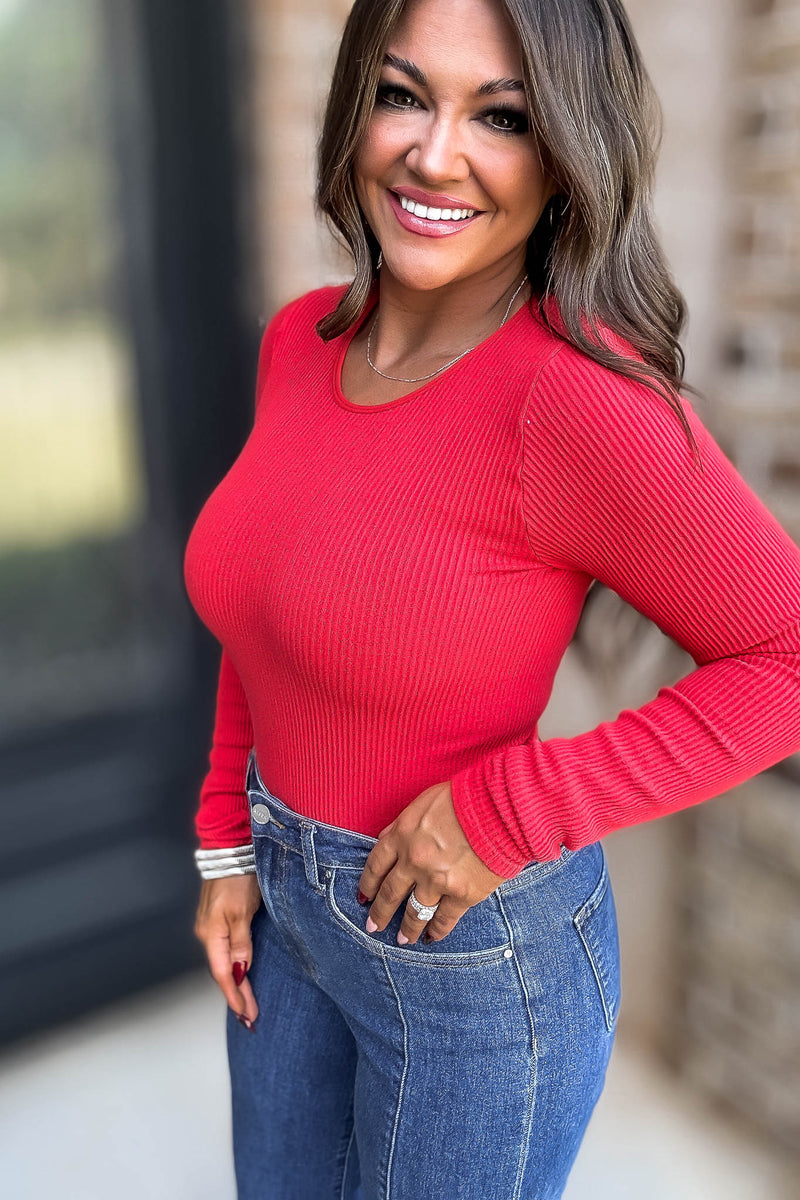 Make This Moment Last Ribbed Red Bodysuit