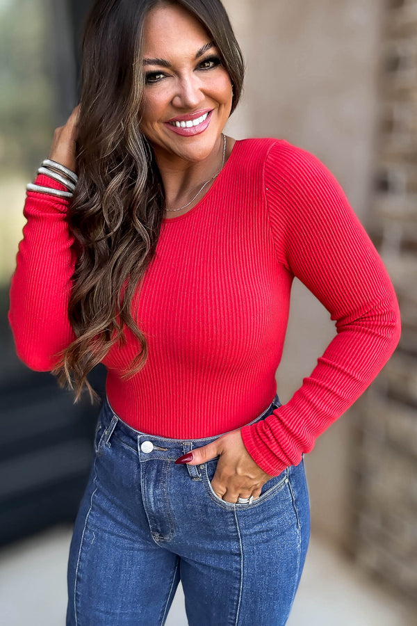 Make This Moment Last Ribbed Red Bodysuit