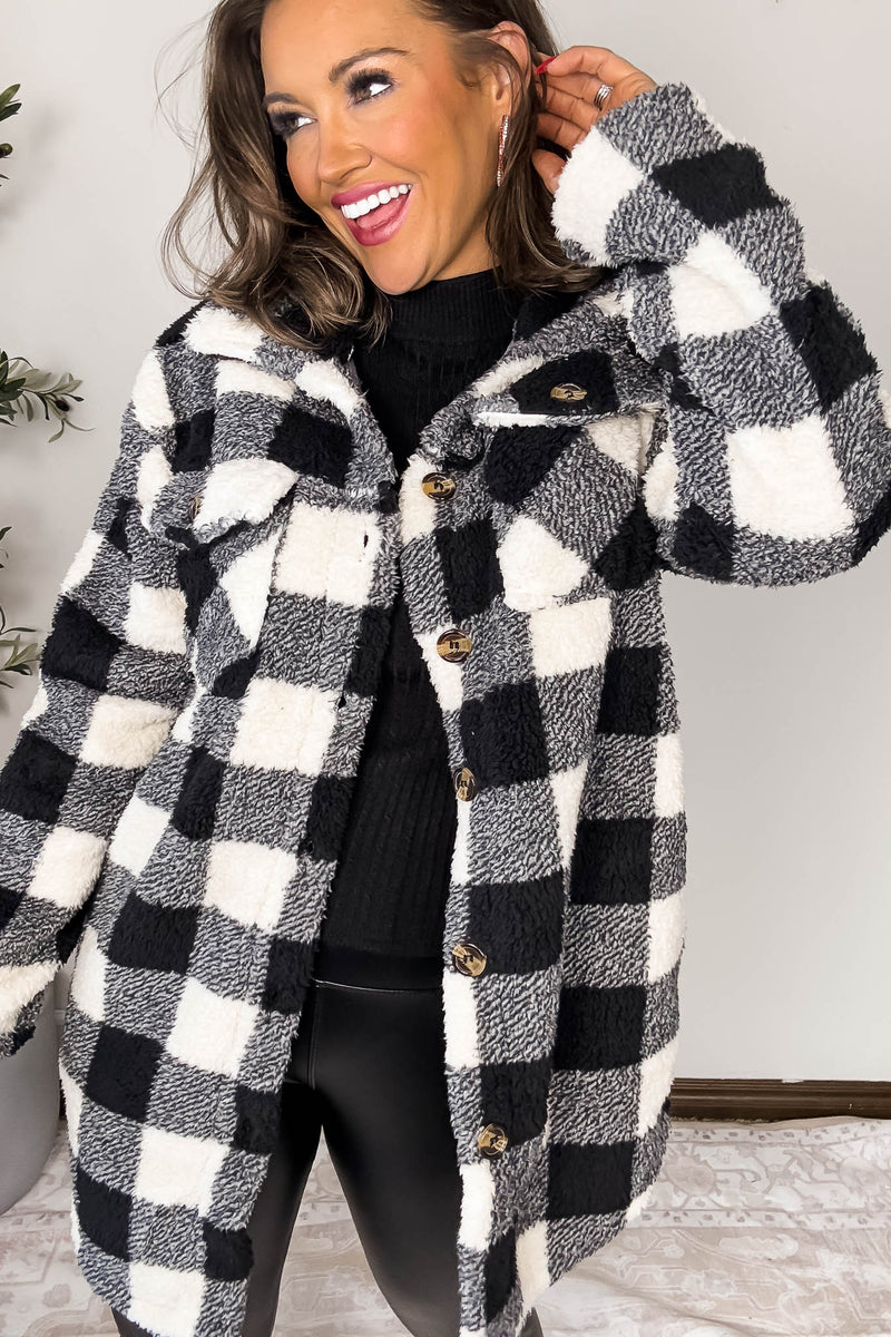 Black And Ivory Fleece Sherpa Shacket