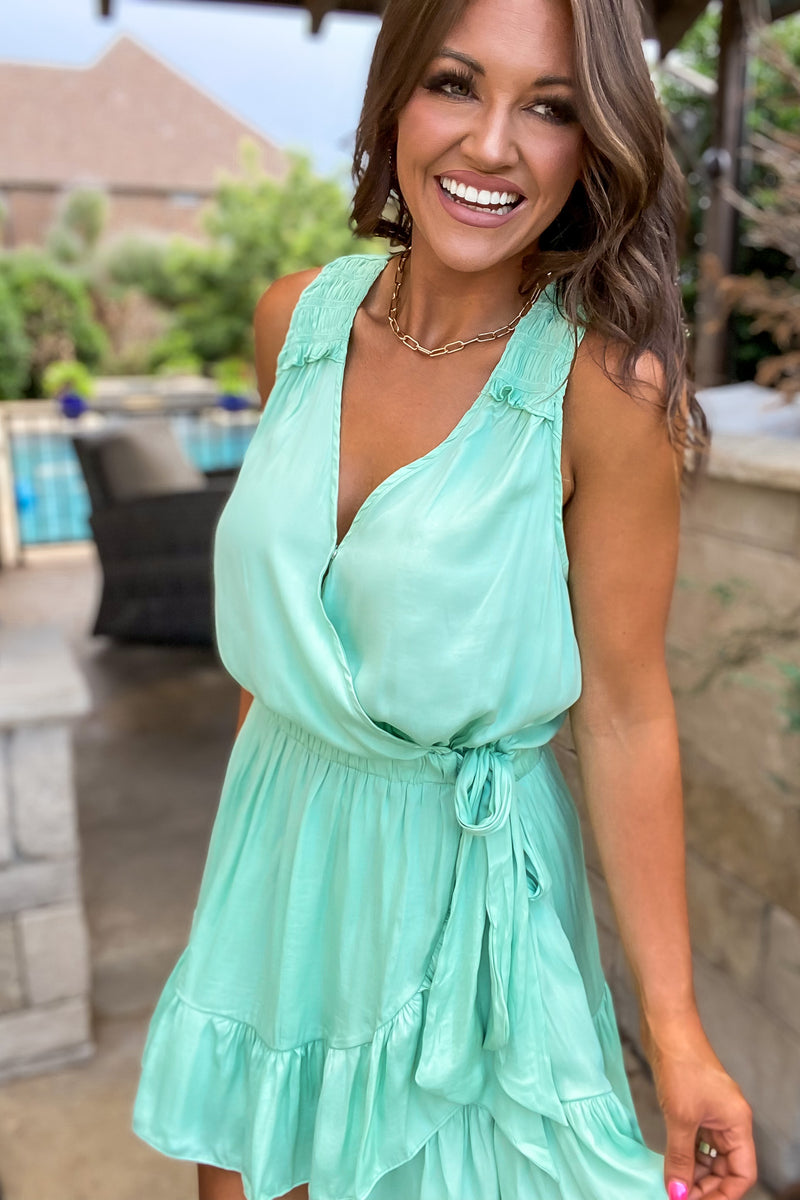 Whisk Me Away Mint Wrap Dress