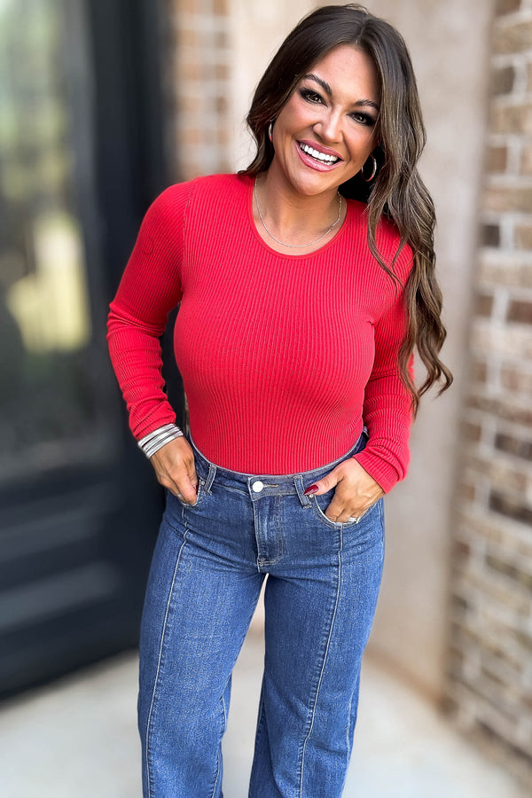 Make This Moment Last Ribbed Red Bodysuit