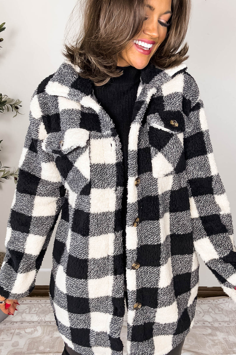 Black And Ivory Fleece Sherpa Shacket