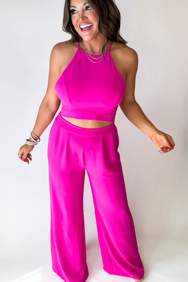 High Waisted Hot Pink Airflow Wide Leg Pants