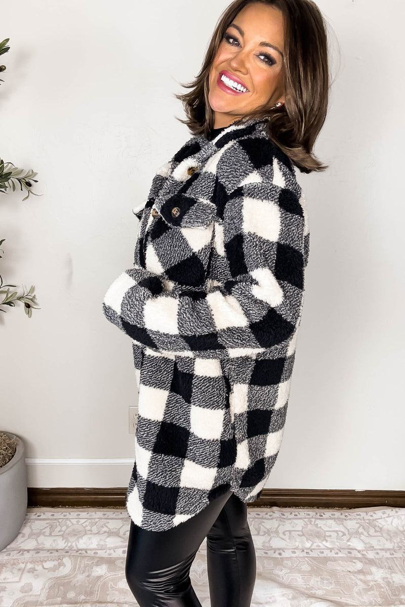 Black And Ivory Fleece Sherpa Shacket