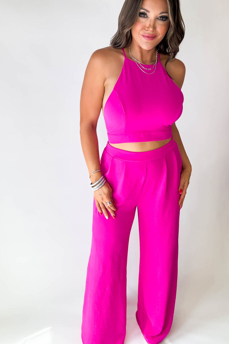 High Waisted Hot Pink Airflow Wide Leg Pants