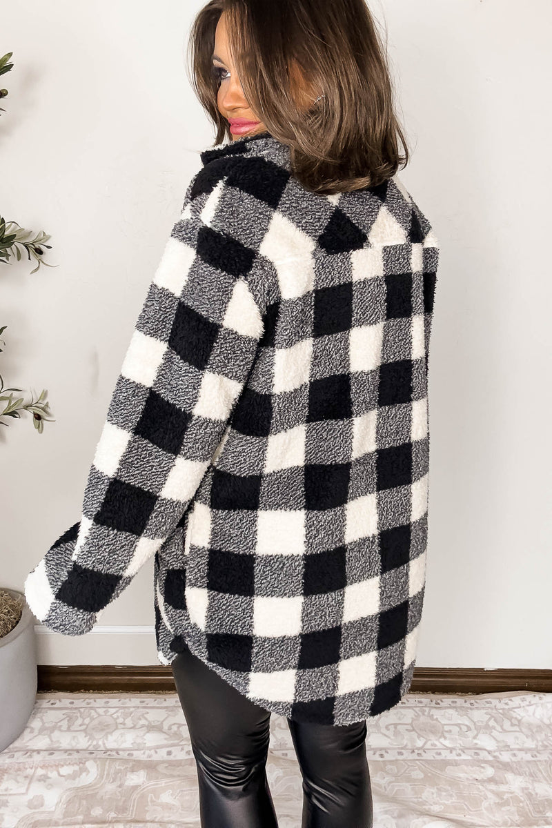 Black And Ivory Fleece Sherpa Shacket