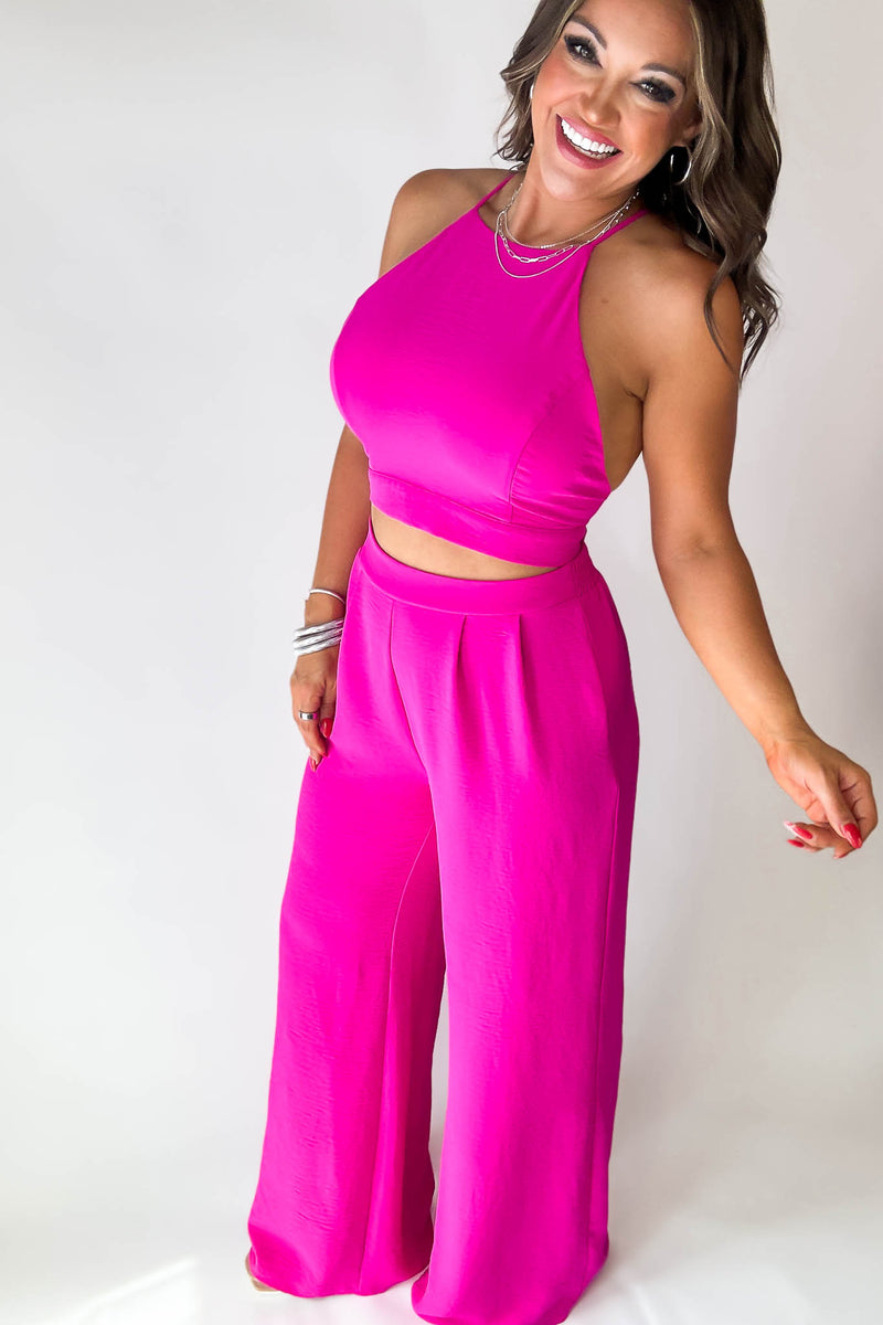 High Waisted Hot Pink Airflow Wide Leg Pants