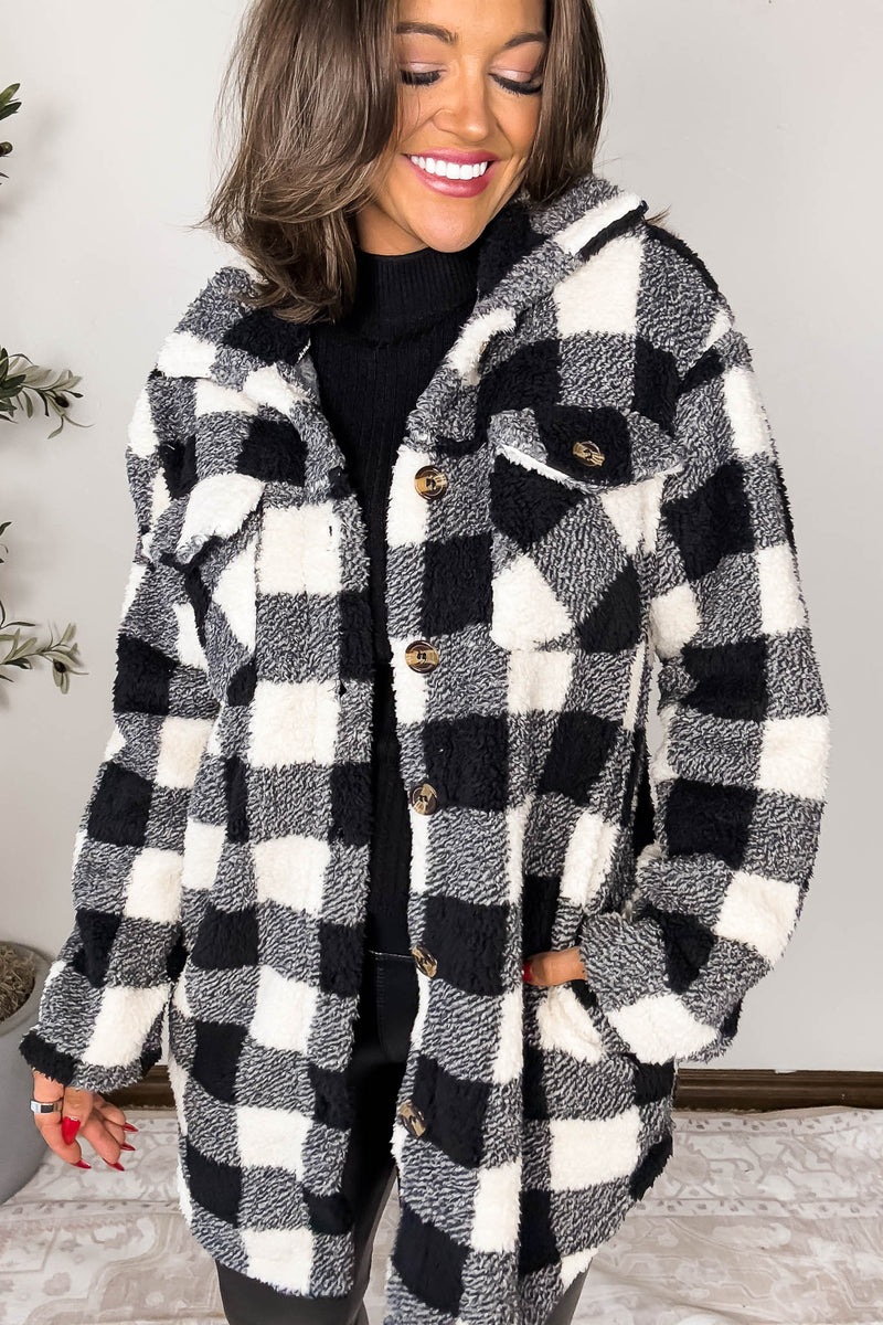 Black And Ivory Fleece Sherpa Shacket