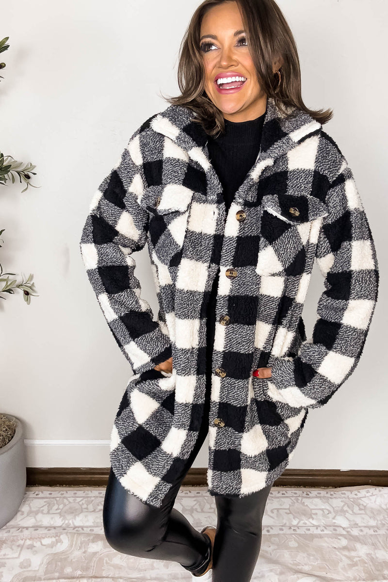 Black And Ivory Fleece Sherpa Shacket